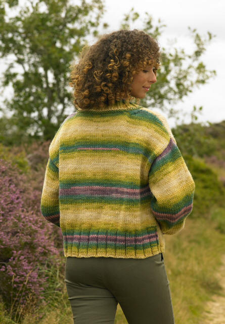Back of Ladies knitted Cardigan in Bramble Bush shade AC06 