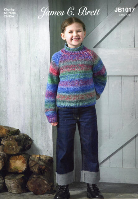 Colour shown for the Girls Easy Knit Sweater is Shade MC129 Poppy Fields. 