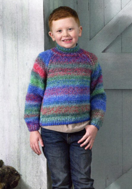 Colour shown for the Boys Easy Knit Sweater is Shade MC129 Poppy Fields.