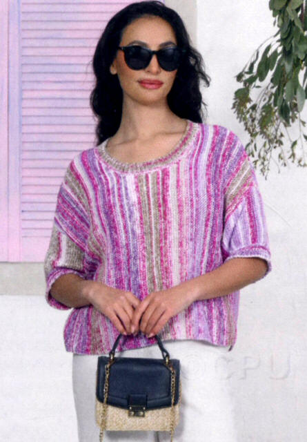 Ladies Short Sleeved Sweater worked sideways in JCB Cotton Waves Double Knit WV13 (Berry Crumble) 