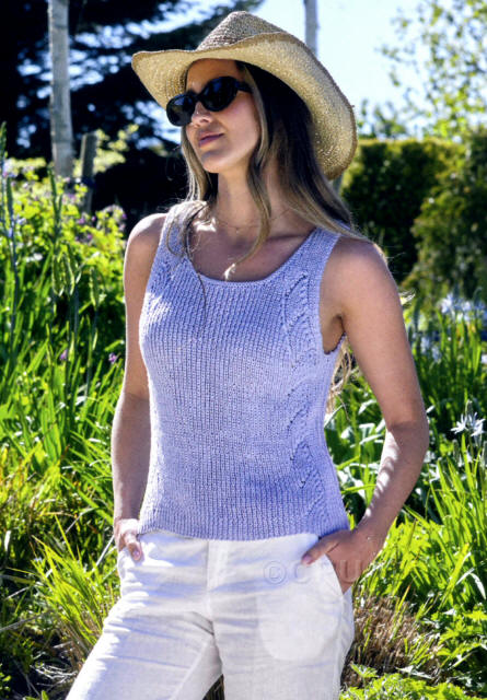 Ladies vest top in JCB Its Pure Cotton DK IC44 (Wisteria).