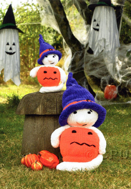 Knitted Halloween Ghost Toy, Pumpkin & Witches Hat