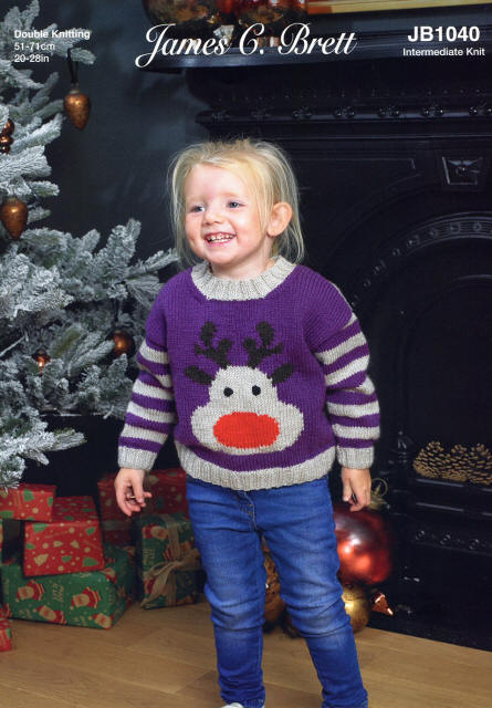 Babies and Childrens Rudolf Reindeer Motif Knitted Christmas Sweater 