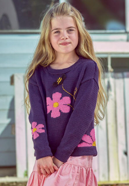 Flowers Sweater - Colours shown are shades IC24, IC28 plus oddments of Black and Yellow DK.