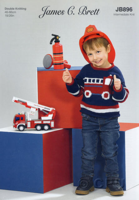 Knitted Fire Engine Motif Sweater