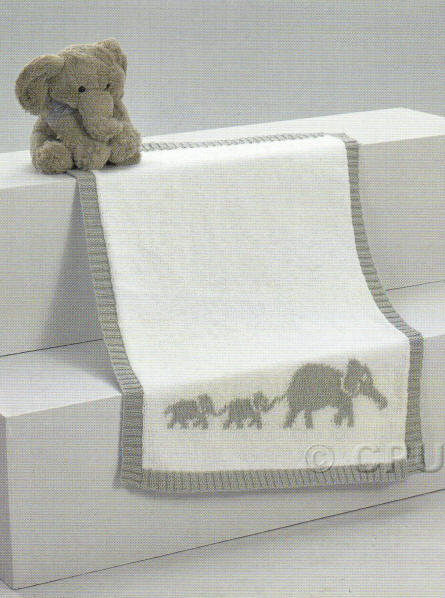 Baby Blanket with a Family of Elephants Motifs - Colours used are shades 8428 and 8458