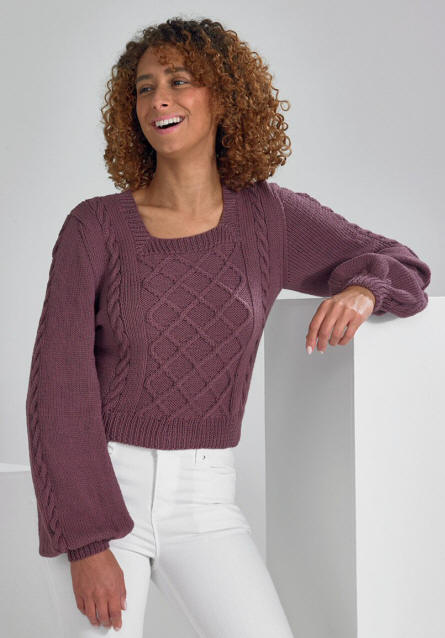 Knitted Ladies Sweater and Vest with Cabled Panels