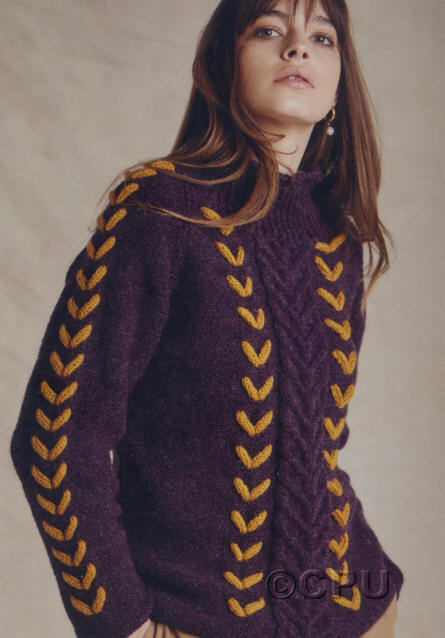 Knitted Ladies Sweater - Colour shown is Elderberry (5512) with contrast cords in Mustard (5508)