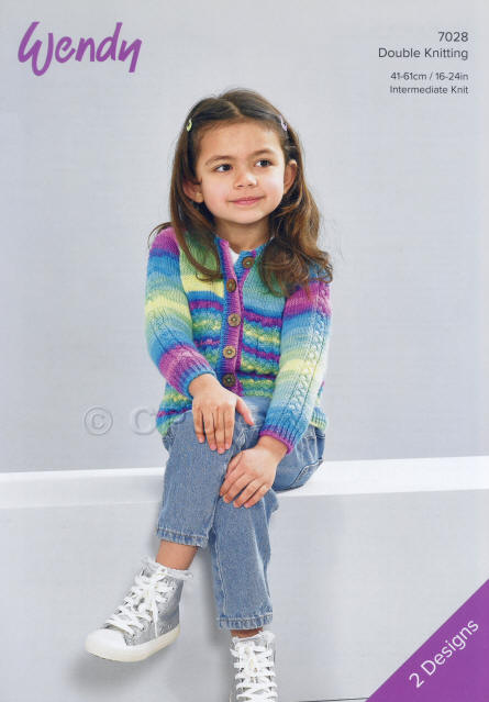 Knitted Girls Cardigan in Wendy Giggles DK shade WG13