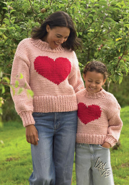 Knitted Ladies and Girls Heart Motif Sweater  