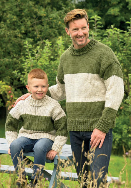 Knitted Mens and Boys Striped Sweater with round neck  