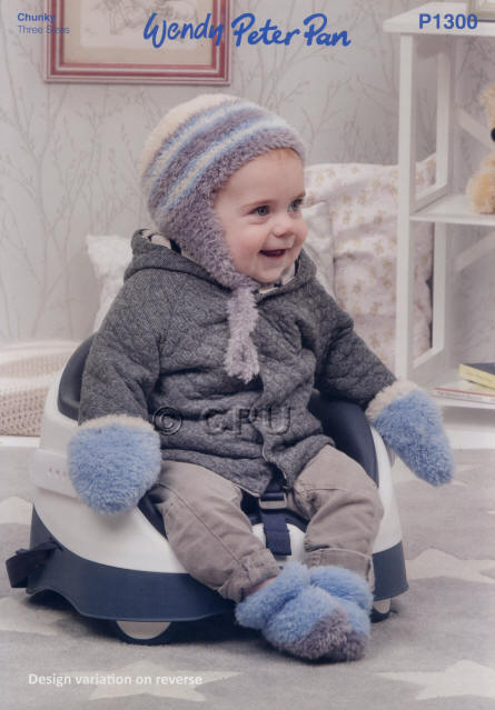 Knitted Ear Flap Hat, Mitts and Boots