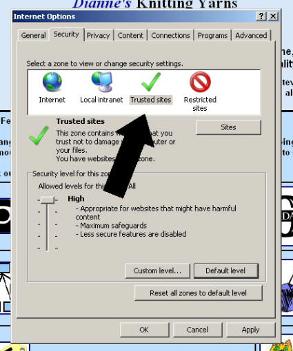 4. Click the Trusted Sites Symbol